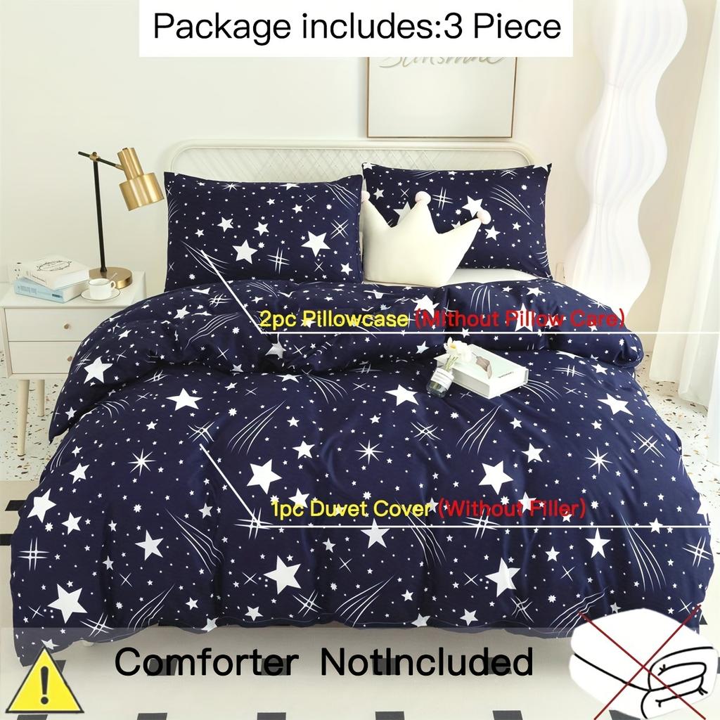 Starry Sky Duvet Cover Set Twin Full Size Queen King Size Zipper Closure Modern Style For Teen Boys Girls Bedroom Decor Summer
