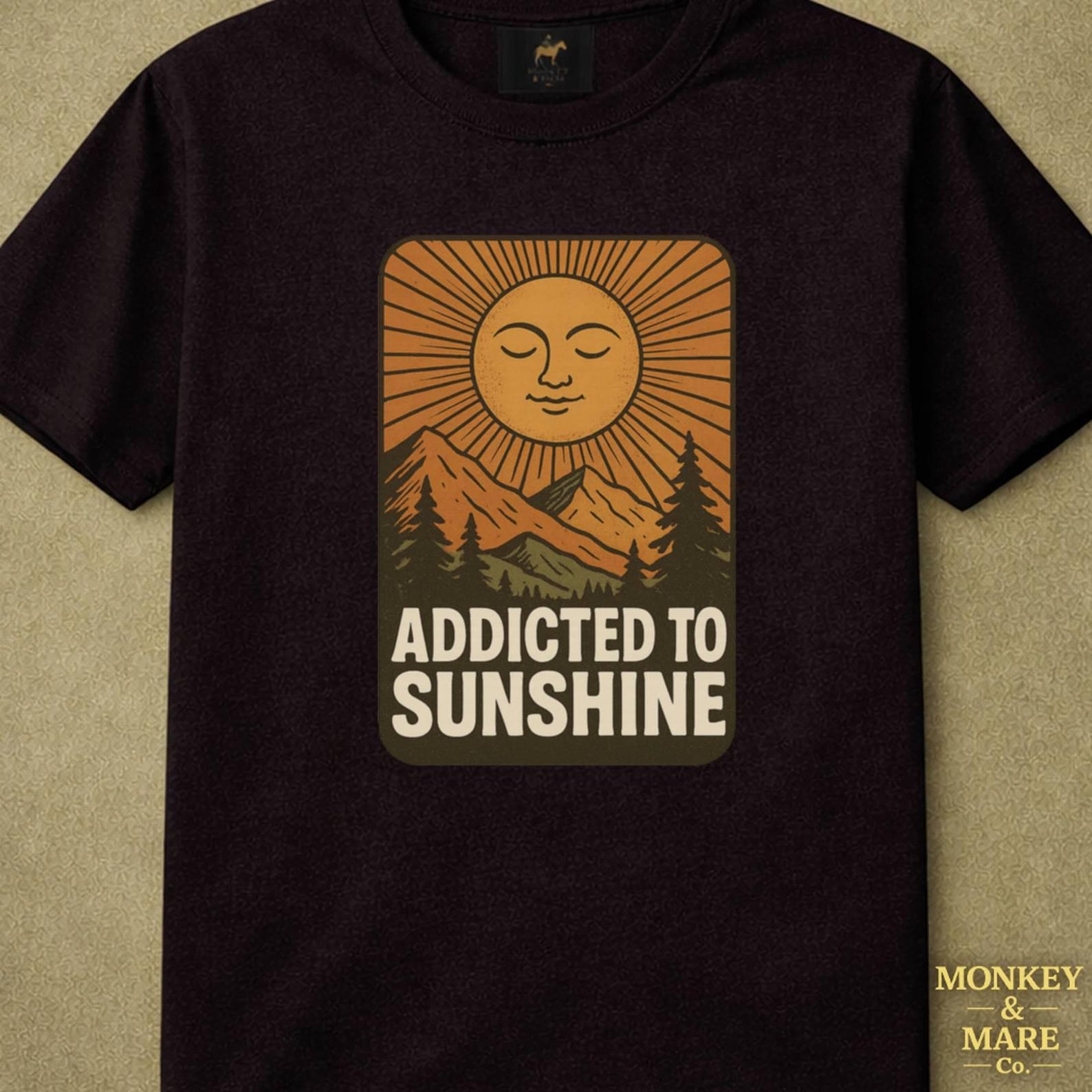 Celestial Mountain Sun Shirt, Addicted To Sunshine, Retro Boho Nature Graphic Tee 3XL
