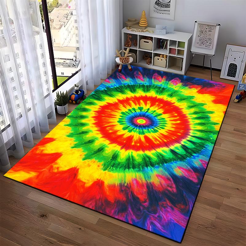 Tie Dye Rainbow Mandala Carpet - Colorful Living Room Area Rug Suitable for use as an anti-slip for living room bedroom sofas