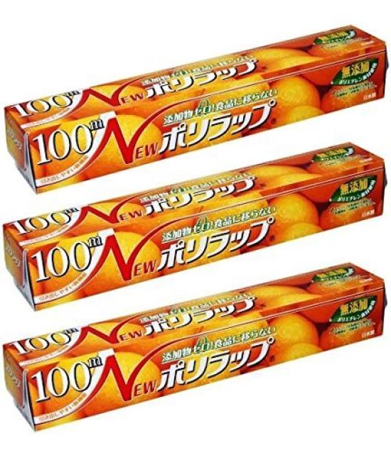 Ube Film Polywrap 30cm x 100m Polyethylene Cling Wrap 3 Rolls Set with Built-In Cutter Chlorine-Free Kitchen Food Storage