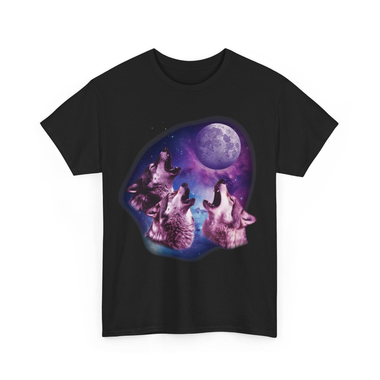 Threes Wolves with Moon T-Shirt, Wolf Animals Lovers Men T-Shirt S