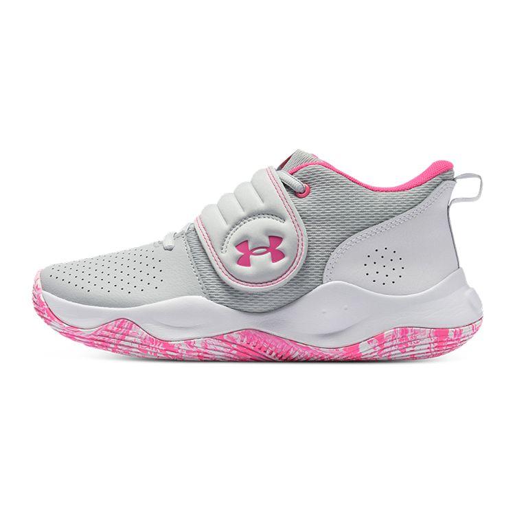 Under Armour UA Zone BB Non-Slip Durable Breathable Mid-Top Basketball Shoes Kids Sneakers Gray Pink 3024262-100