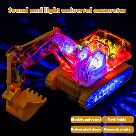 Clear Mechanical Gear Excavator Toy with Colorful LED Lights Music Movable Digging
