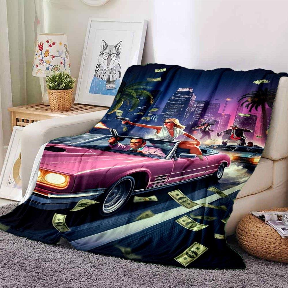 1 Stück Grand Theft Auto Weiche Flanelldecke mit Designer-Print Eine kuschelige Decke für alle Jahreszeiten, perfekt für das Sofa, Bett, Büro