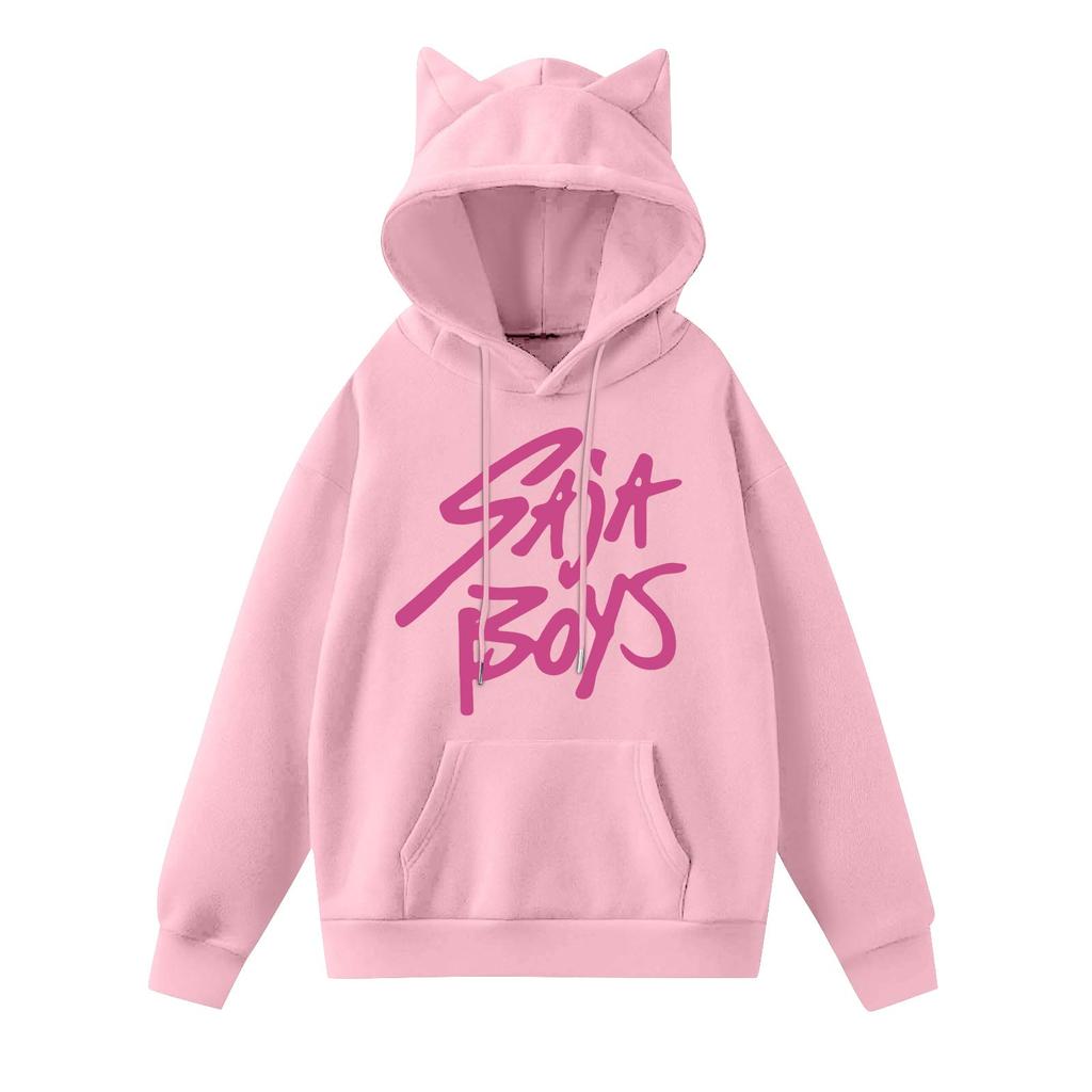 Ladies Fashion Casual Long Sleeve Printed Round Neck Hoodie Pullover Top With  Pockets