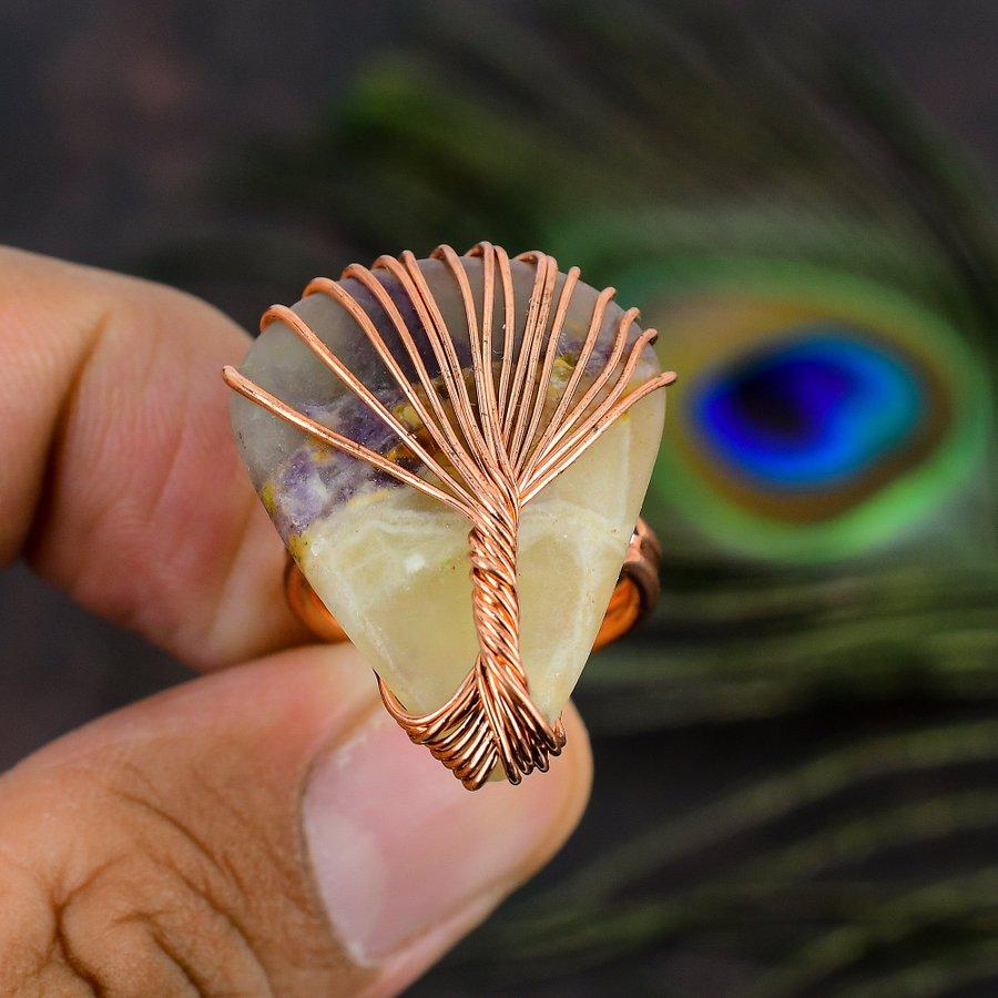 Natural Russian Charoite Gemstone Handmade Copper Wire Wrap Ring Size 7 S2q38