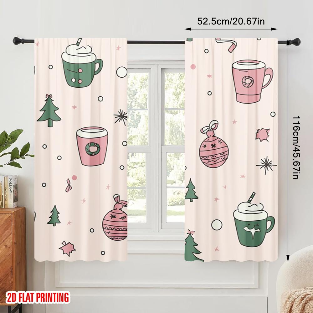 2pcs,2D Plane Printing Minimalist Curtains Cute Christmas Design_a (3) Polyester Fabric (without Rod) Festive Use for Living