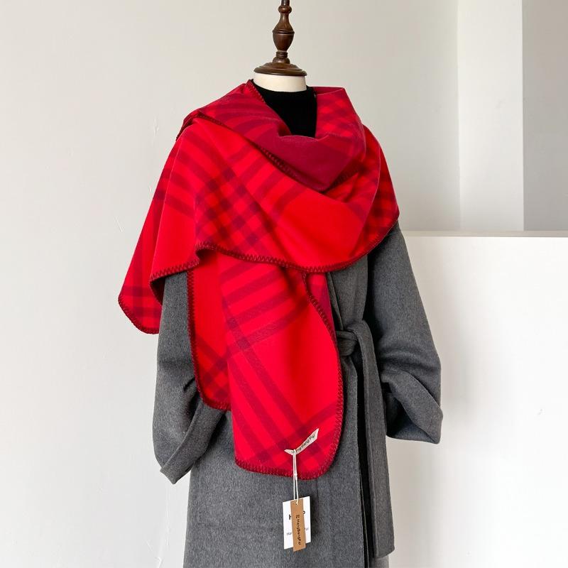 Checked Scarf, Korean Trendy Autumn and Winter Scarf, Line Double-sided Imitation Cashmere Scarf