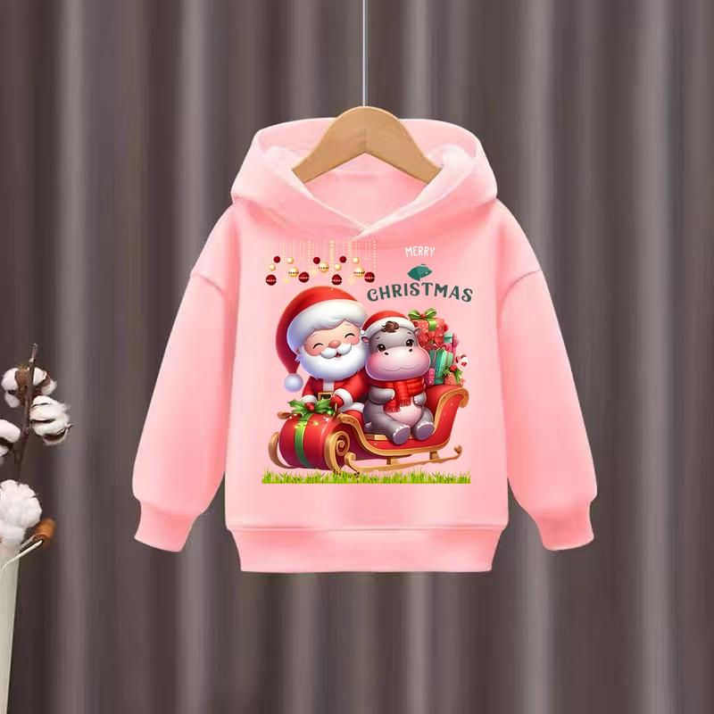 2025 Christmas Santa Claus Printed Children's Hoodie Children's Girls' Hoodie Sportswear Children's Fashion Cartoon Oversized Coat