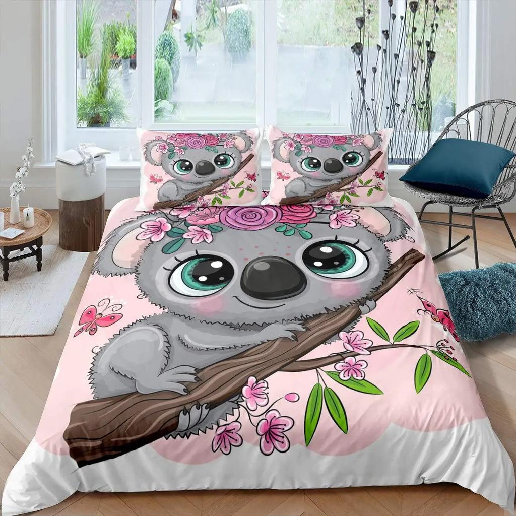 Comforter Koala Blooming Floral Branch With A Bear Comforter Palm Tree Leaf Wildlife Cartoon Polyester