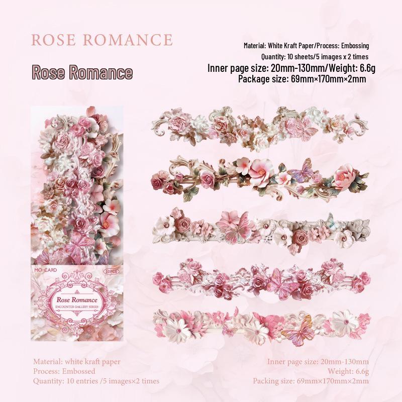 Retro Floral Long Strip Relief Photo Frame Border Stickers for DIY Decoration