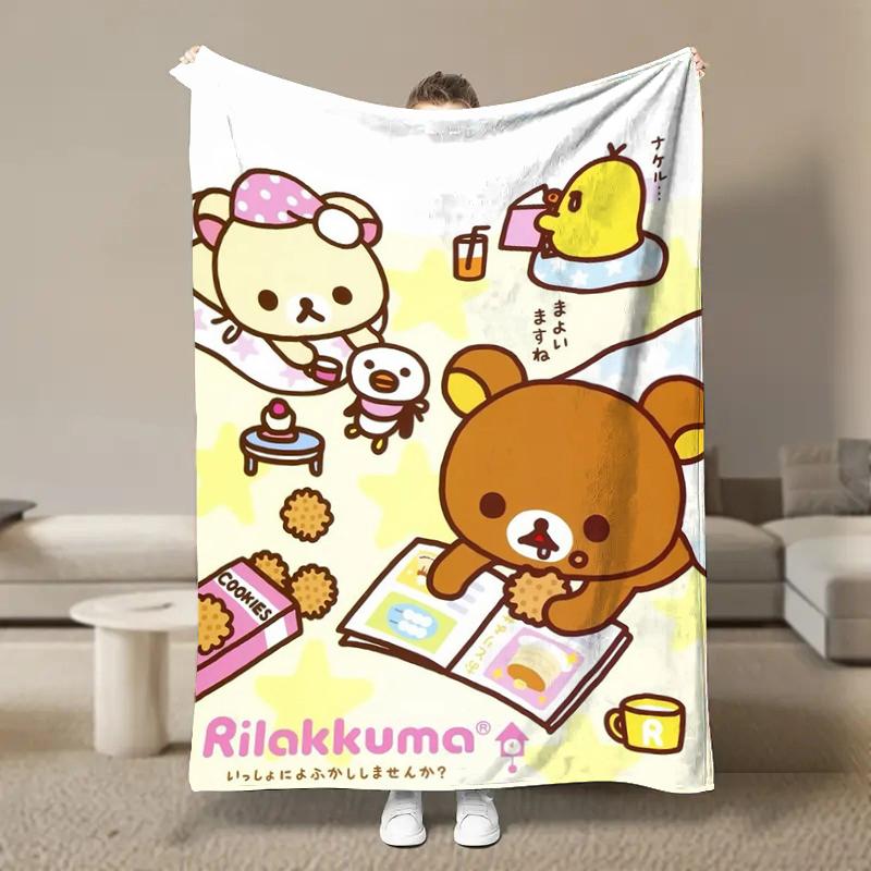 Anime Cute Cartoon R-Rilakkuma Flannel Blanket Fluffy Children and Adults Sofa Plush Bedspread Throw Lunch Blanket for Sofa Bed
