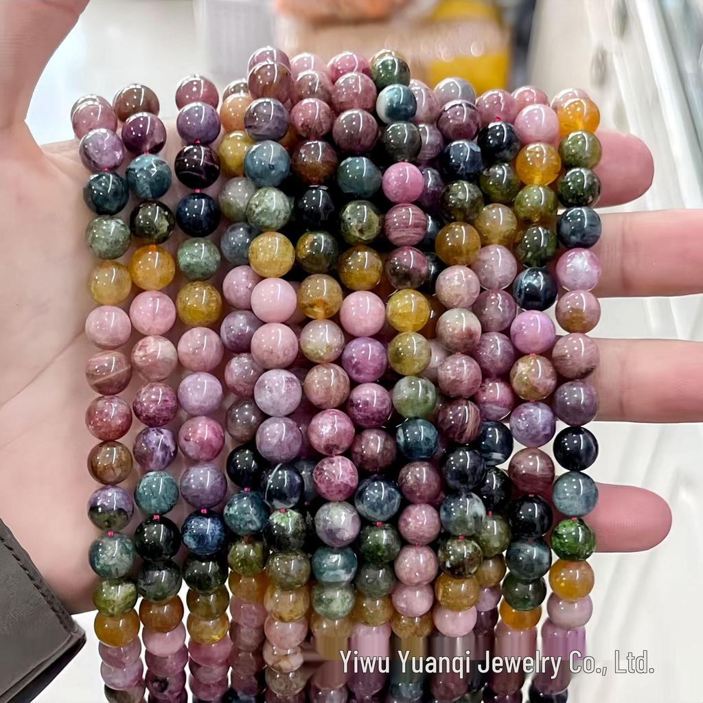 Yuanqi Schmuck Farbverlauf Turmal Runde Perlen für DIY Handgefertigte Armband Zubehör, Halbfertige Produkte.