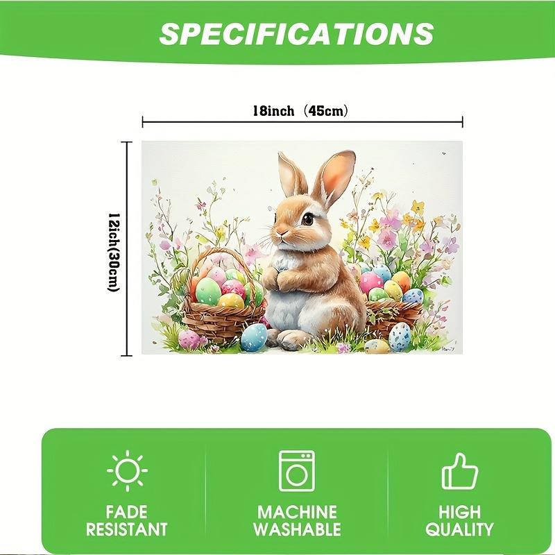 4pcs, Easter Placemats, Seasonal Table Mats, Easter Adorable Easter Bunny Flowers Baskets, Suitable for Indoor, Outdoor, Kitchen, Farmhouse, Dining Ta