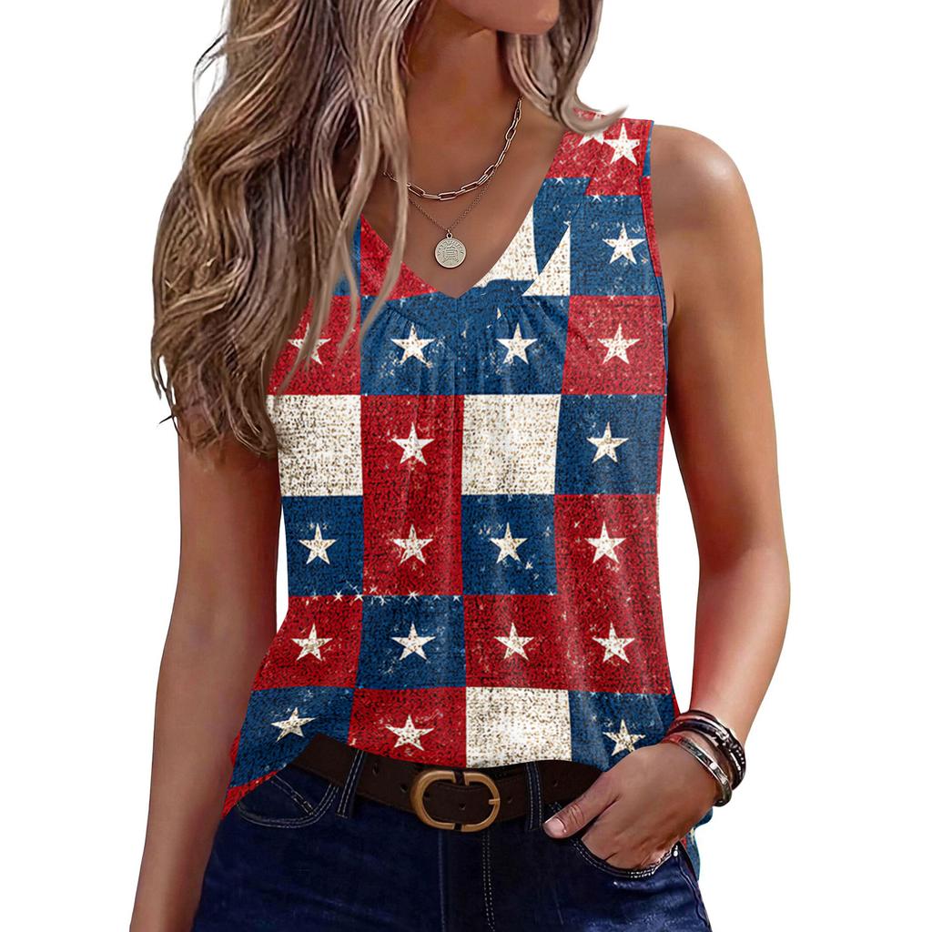 V-Neck Tank Top Women Print Tank Tee Casual Loose Fit Sleeveless Shirt