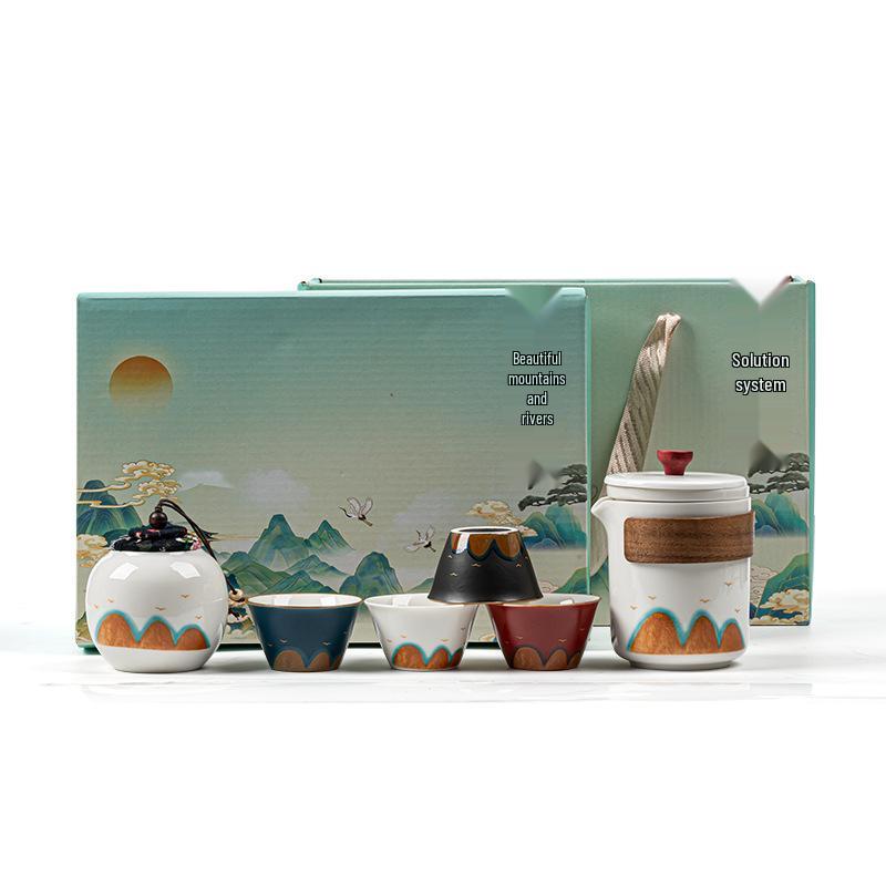 Thousand Li Mountains & Rivers Kung Fu Tea Set Gift Box - Cultural Souvenir with Custom Logo