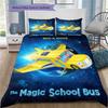 The Magic School Bus Cartoon Pattern Duvet and Pillowcases,1 Duvet Cover with 2 Pillowcases, No Core,Son Gift,Daughter Gift