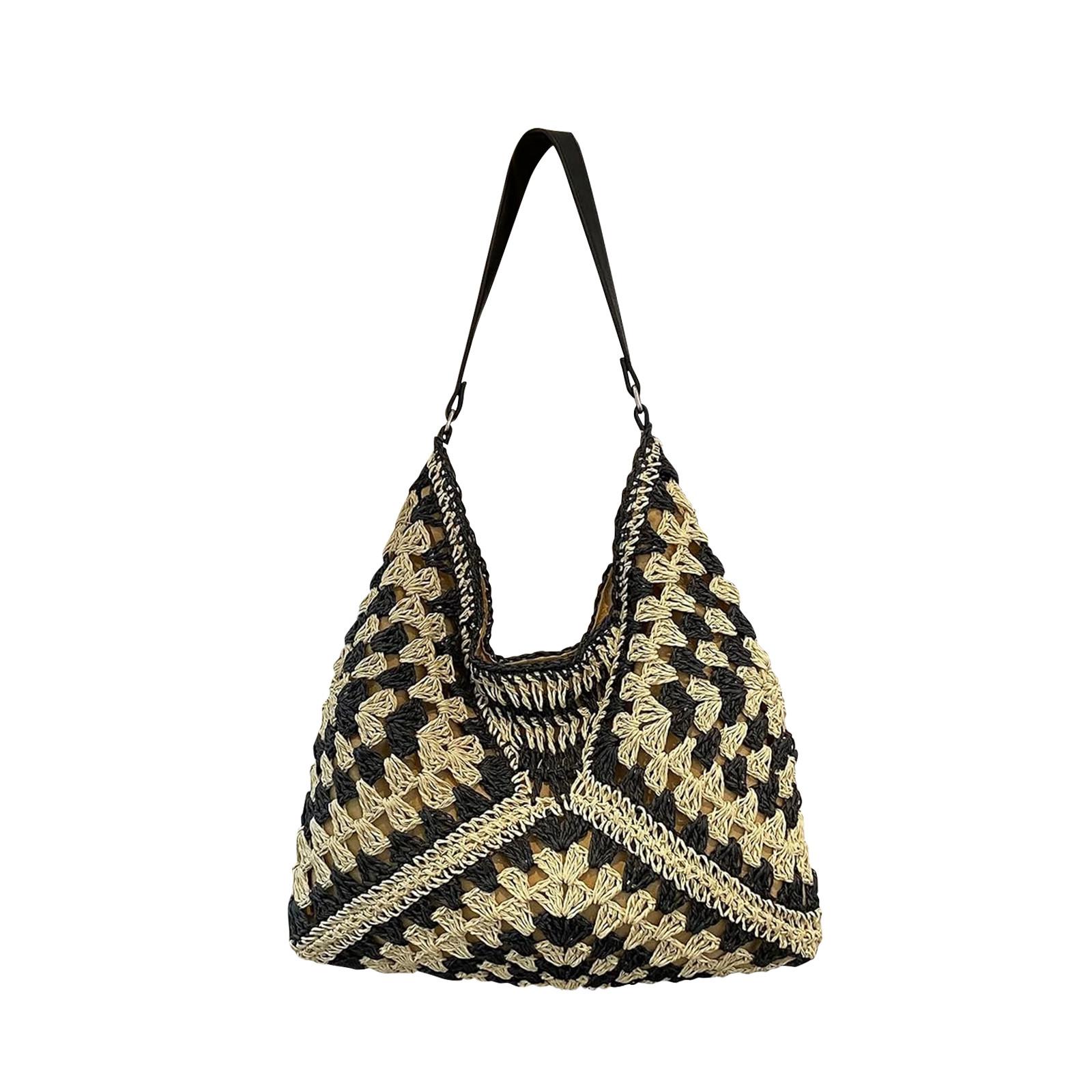 

Соломенные сумки для женщин, летняя соломенная сумка, вязаная пляжная сумка, сумка-тоут, модные соломенные сумки через плечо One Size