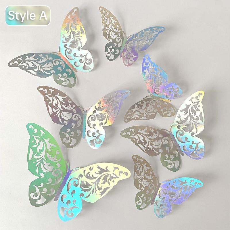 60pcs/Pack 3D Colorful Silver Butterflies DIY Wedding Festival Party Balloon Decoration Wall Hollow Butterfly Sticker