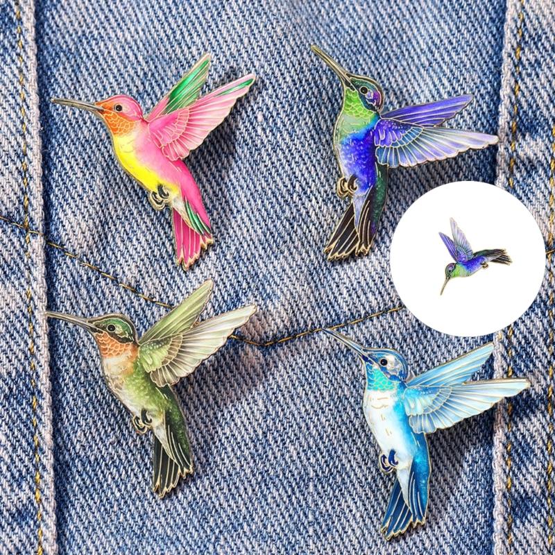 Exquisite Hummingbird Shaped Brooch Pin Metal Enamel Safety Badge Pin Decorative Ornament For Handbags Hats