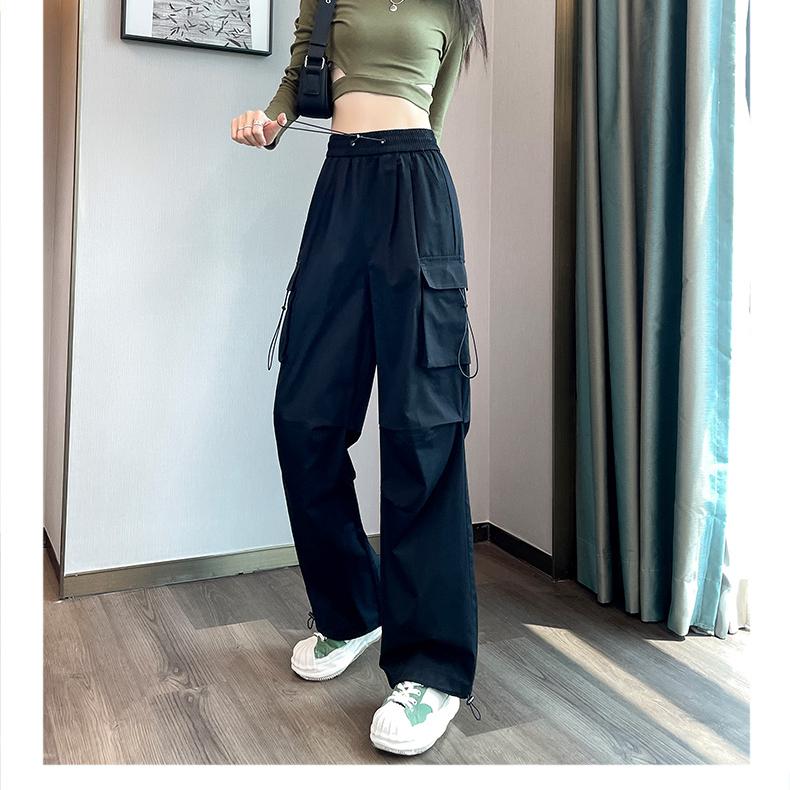 Wide Leg Cargo Pants with Elastic Waist Drawstring for Women
