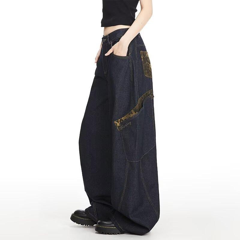 Unisex High Waist Barrel Jeans Loose Fit Streetwear Wide Leg Jeans Vintage American Zip Fly Stretch Denim Trousers