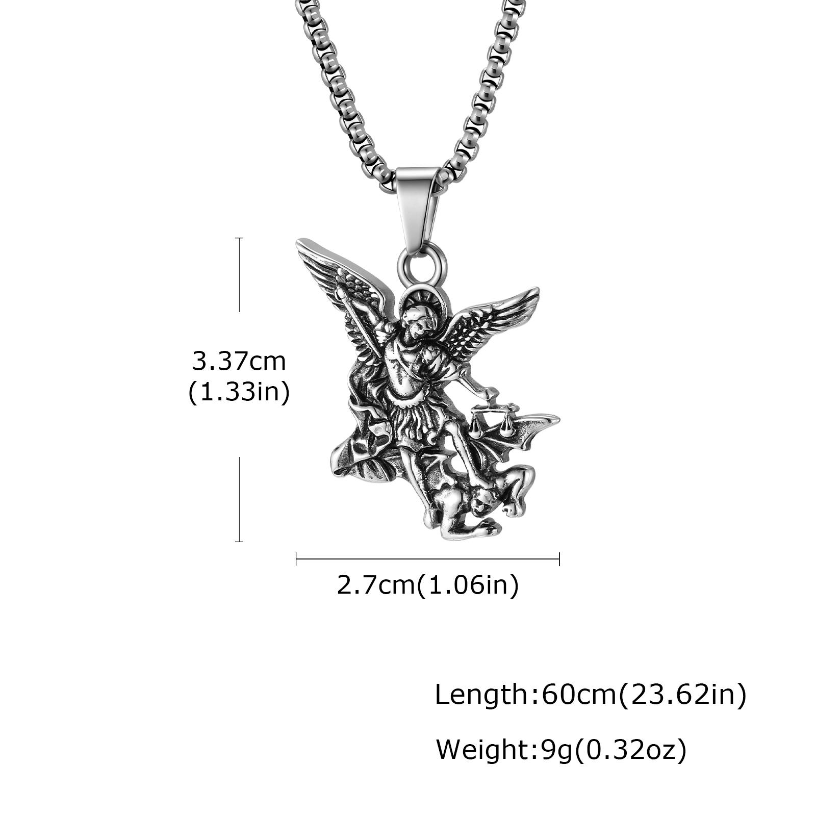 Fashion Saint Michael the Archangel Pendant Necklace, Stainless Steel Archangel Michael Angel Necklace, Vintage Jewelry for Men