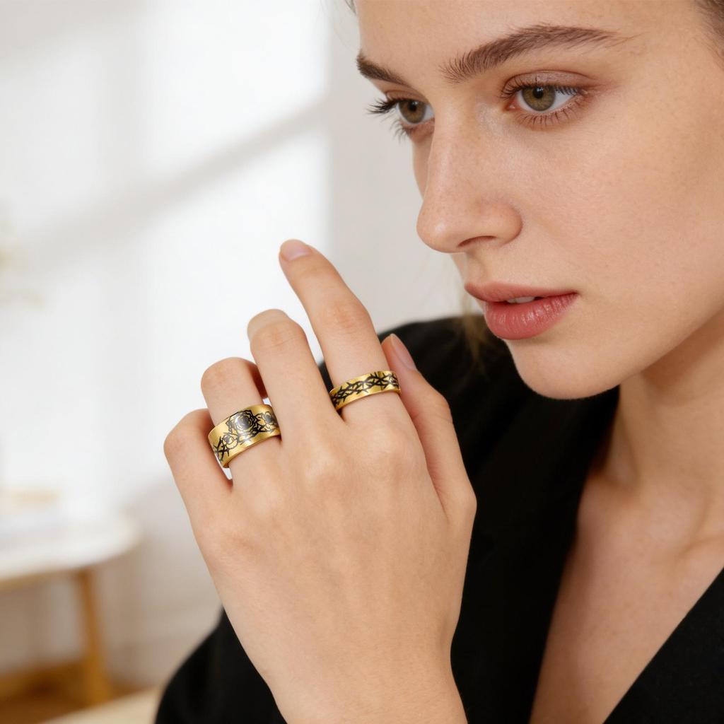 European Rose Vine Pattern Stainless Steel Couple Ring Set