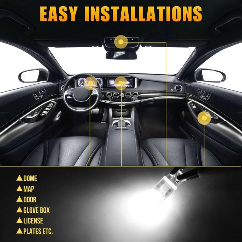 10X New W5W LED Canbus T10 Car Lights COB Glass Interior Parts Bulbs 6000K White Auto License Plate Lamp Dome Read Light 12V