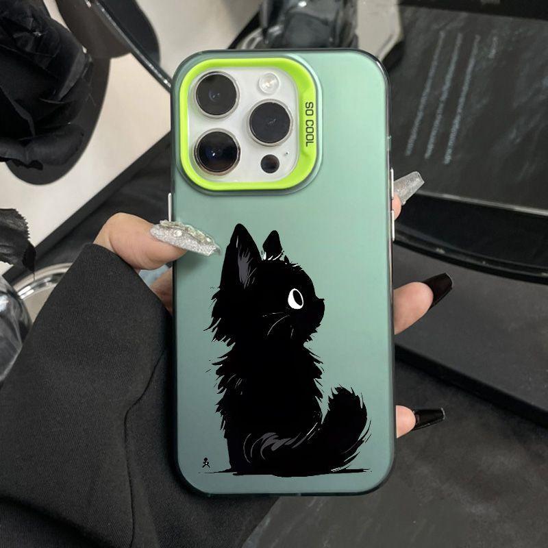 Cute little black cat for iPhone16 Pro mobile phone case Apple 15 simple wind 14 anti-drop 13/12/11 new X