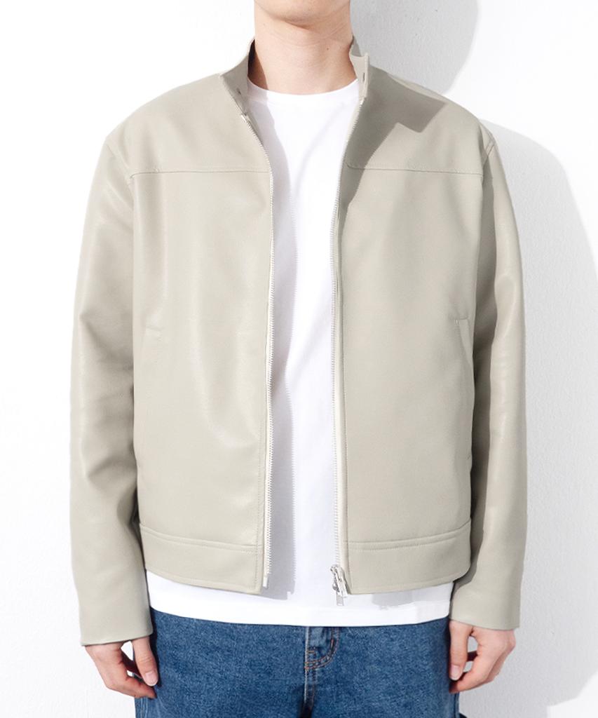 Qt8 Garments Rg Synthetic Leather Moto Jacket (Cream)