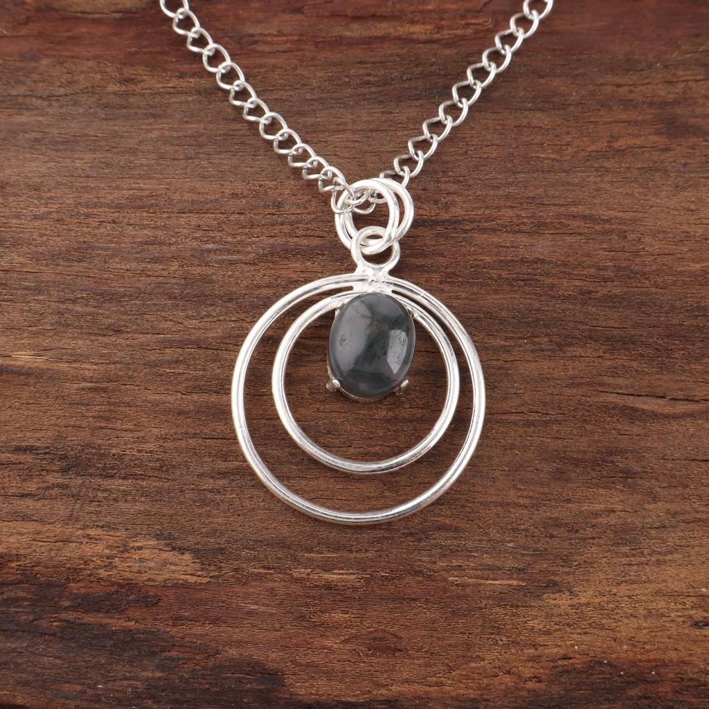 Moss Agate Pendant, Gemstone Jewelry 925 Solid Sterling Silver Pendant, Gift For Women Handmade Pendant