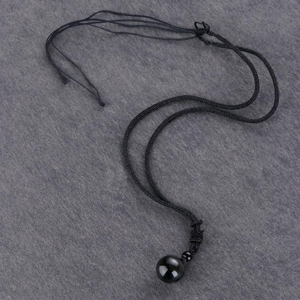 Men Lucky Blessing Amulet Necklace Obsidian Pendant Round Ball