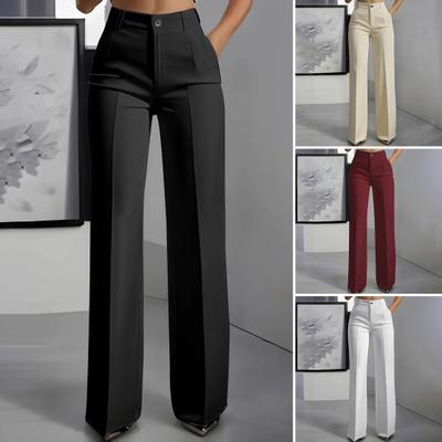Women Pants High Waist Straight Wide Leg Suit Trousers with Side Pockets Pure Color Office Lady Business Pants