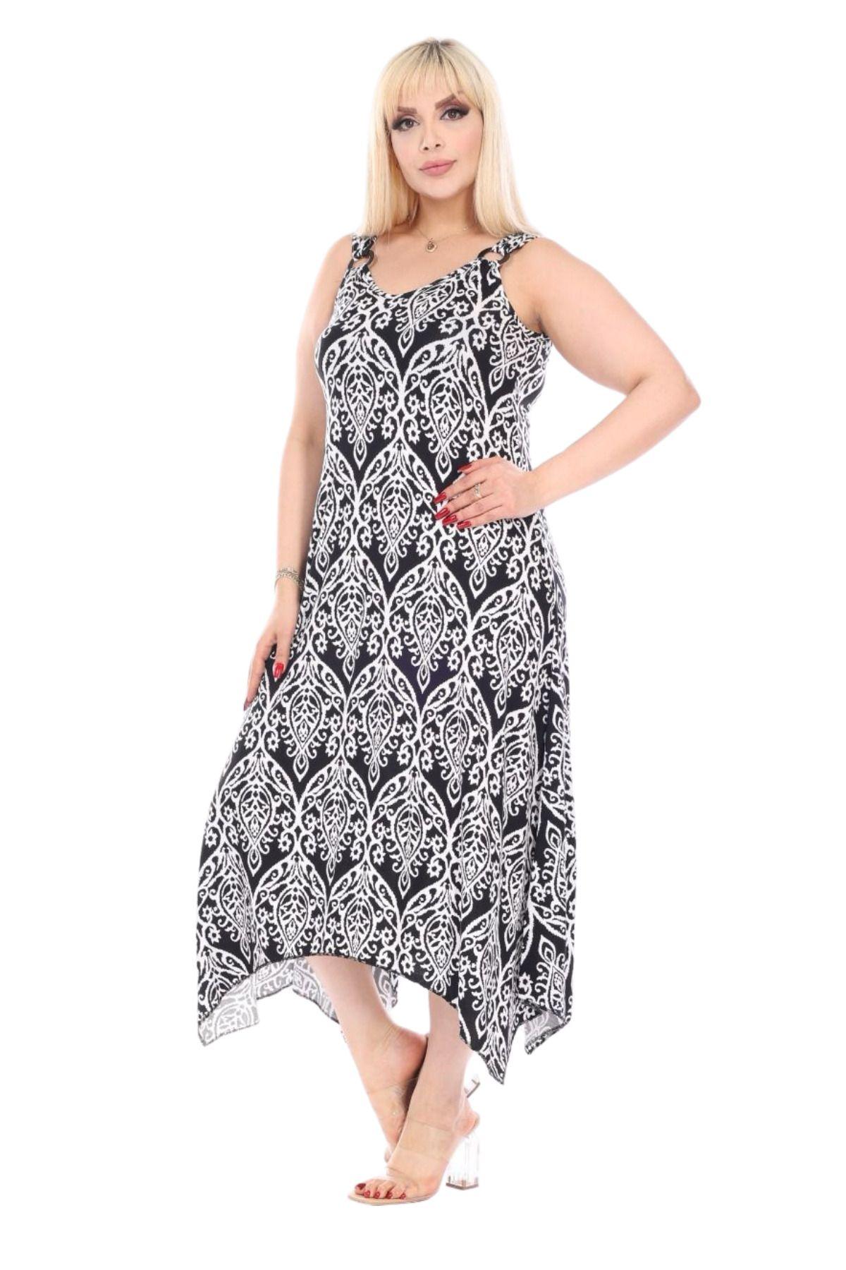 

Women s Big Size Dress Black Lace Pattern Buckle Detailed Strap Dress
