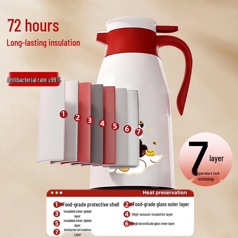 Large Capacity Insulated Thermos Flask with Glass Liner, 7-Hour Heat Preservation, Boiling Water Warming Pot, Hot Water Bottle for Home Use.