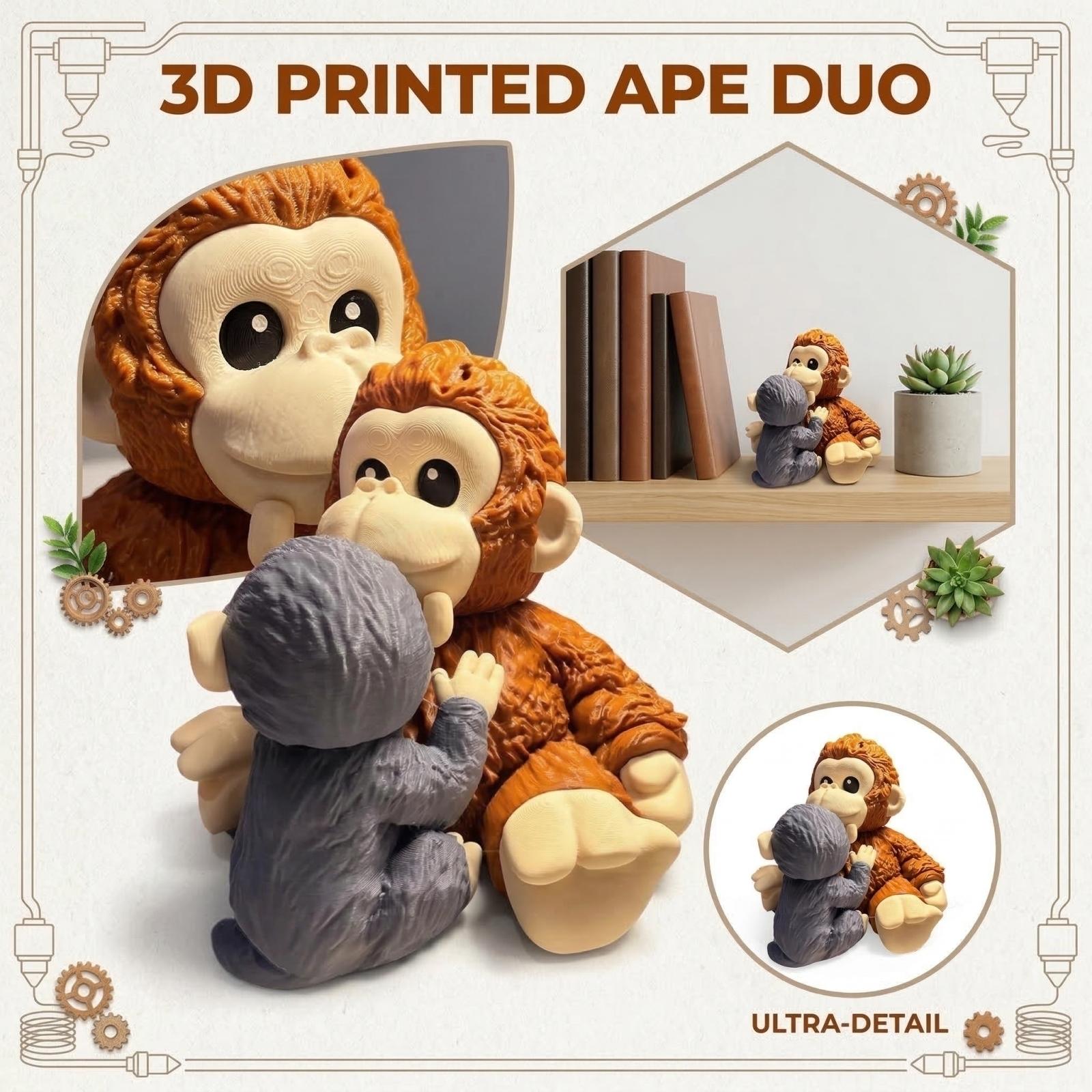 

3D Printed Figurines Of Monkeys And Plush Monkeys Hugging Monkeys The Figurines Can Be Used As Decorations Or As Gifts One Size