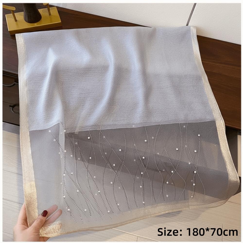 Elagant Shimmer Pearls Striped Hijab Scarf Soft Long Sunscreen Shawl Plain Solid Breathable Foulard Hijab