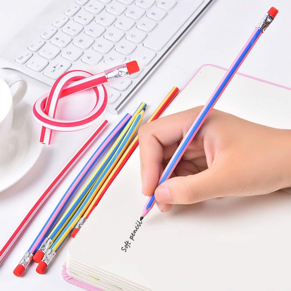 Flexible Bendy Pencil,35 PCS Flexible Soft Pencil Colorful Stripe Soft Pencils with Eraser As Gift for Students or Children