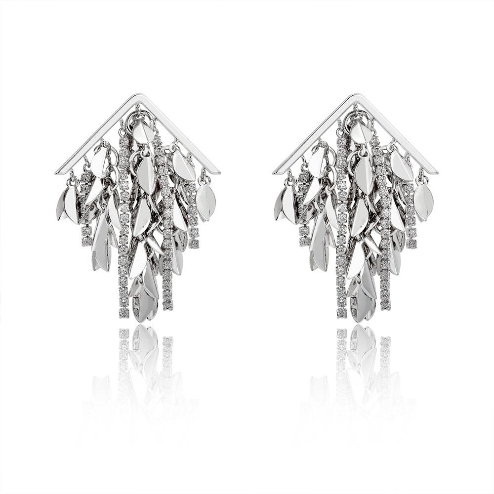 

Light luxury high-end wheat ear leaf fringed stud earrings ins style fashion temperament zirconium earrings personalized creative earrings