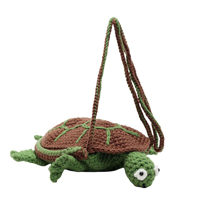 2025 Autumn and Winter New Bag Parent-child Cartoon Turtle Finished Product Hand-crocheted Mobile Phone Bag Wool Woven Shoulder Bag