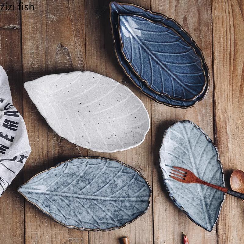 Schimbări de cuptor Farfurie ceramică în formă de frunză Farfurie cu formă creativă Farfurie pentru sushi Farfurii pentru pește Farfurii pentru grătar Veselă specială pentru hotel