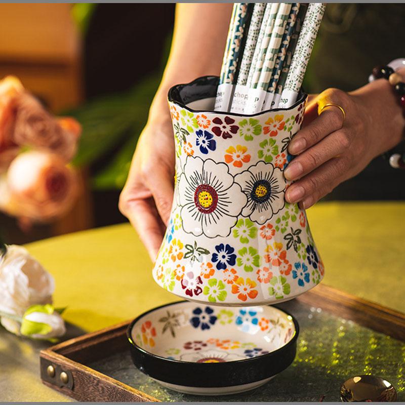 European Painted Ceramic Draining Chopsticks Barrel Kitchen Food Containers Storage Jars Knives and Forks Spoons Storage Boxes
