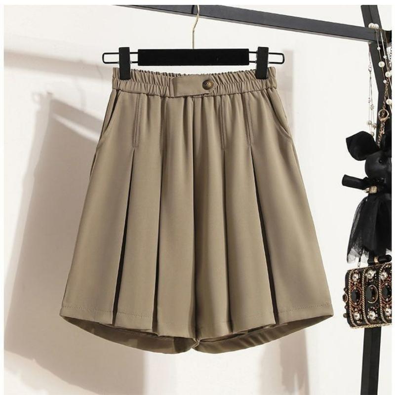 

Летние Новые Корейские Эластичные Шорты с Высокой Посадкой, Облегающие, с Широкими Штанинами, Женские Однотонные, с Карманами на Пуговицах, Модные, Простые, Свободные, Повседневные Шорты с Защипами L хаки