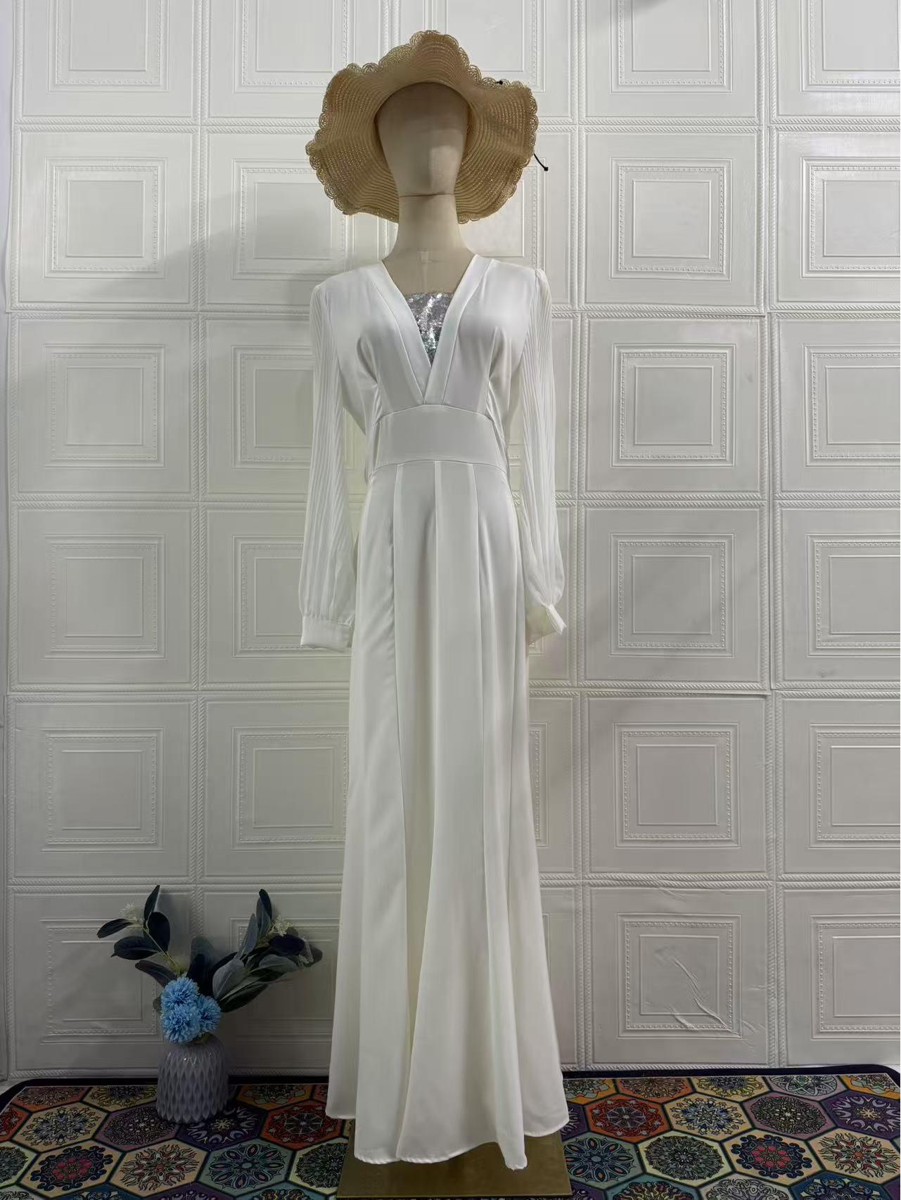 

Весна 2025 Новое Ретро Элегантное Платье с Длинным Рукавом для Женщин Large белый