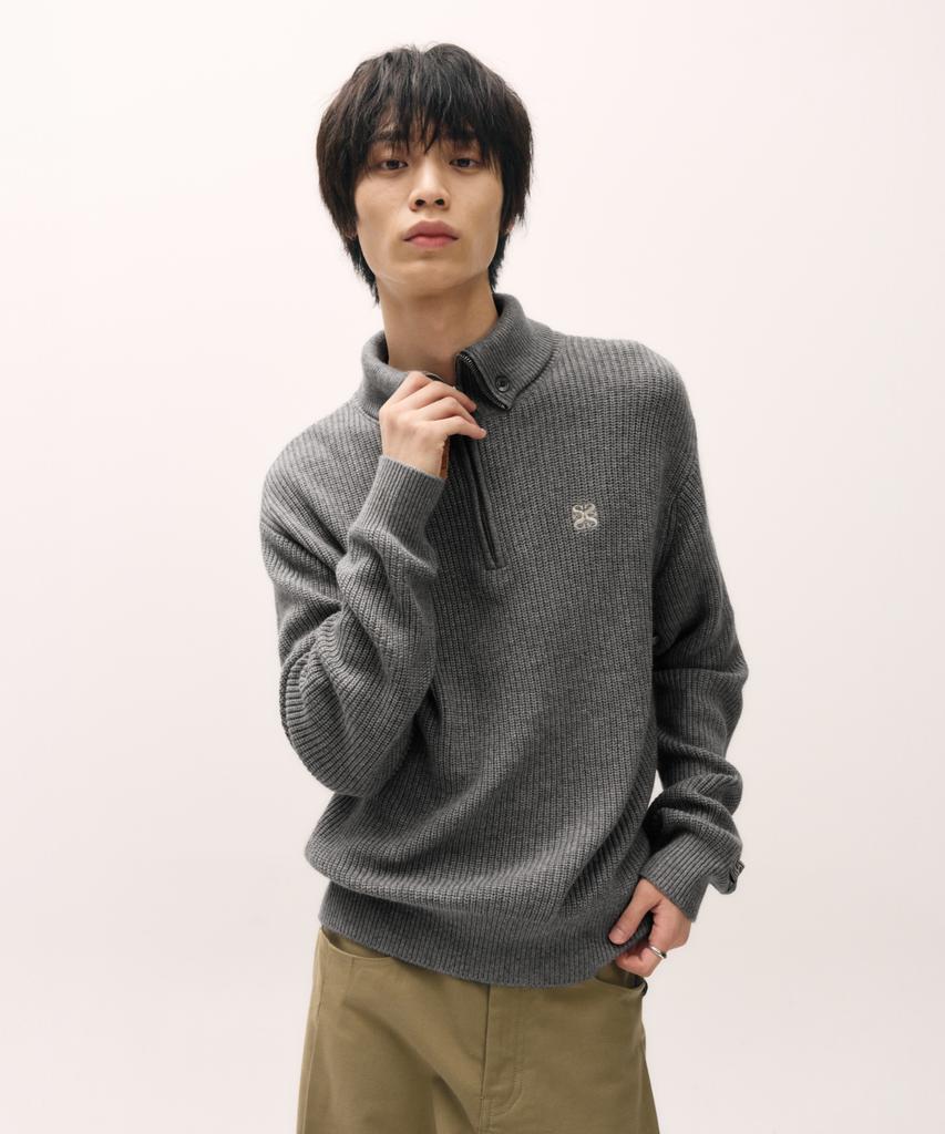 Seteo Button-Up Sailor Half Knit Zip-Up Charcoal