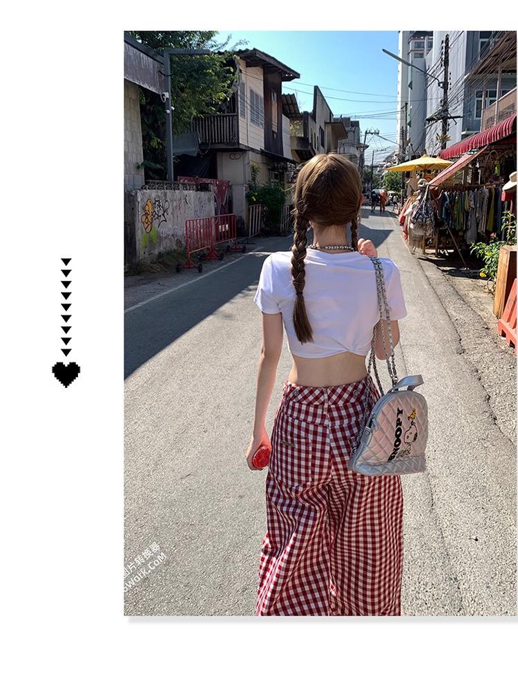 Women's Retro Red Plaid High-Waisted Wide-Leg Pants - 2025 Spring Collection