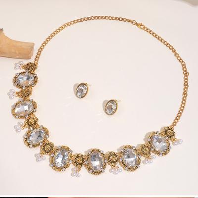 Vintage Niche, Fashion, Water Drop Rhinestone Pendant, Necklace, Earrings, Stud Earrings, Suit for Women
