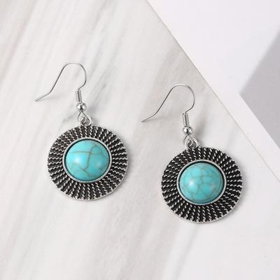 1 paar Frauen Haken Ohrringe Runde Form Retro Böhmischen Stil Faux Türkis
