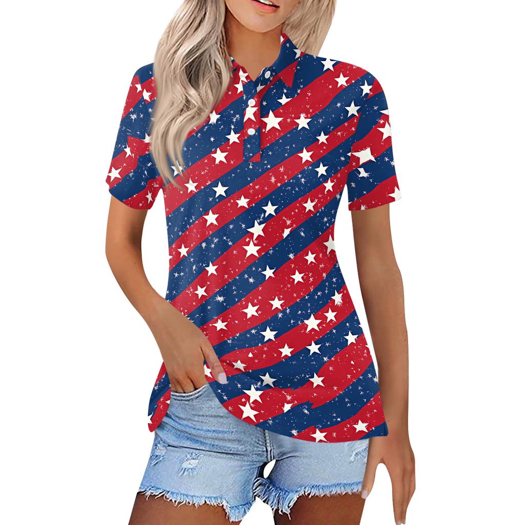Women's Fashion Casual Lapel Short Sleeve Printed Shirt Women's Button Up Tops